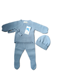 Mac Ilusion Newborn Gebreid Baby Pakje 3-dlg | 0239|Olympo / zachtblauw| winterpakje | overslag truitje | broekje met voetjes |Inclusief mutsje