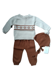 Mac Ilusion Mini Mooi babypakje 3-dlg | W716| cooper (roestbruin) broek + natural truitje + mutsje met pompom|organic katoen