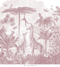 Giraffe & Spider Monkeys Wallpaper | Antique Pink