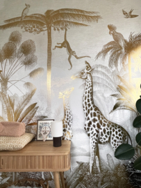 Giraf & slingeraapjes behang | GOUD