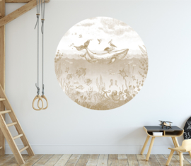 Tweedekansje | Walviswereld muursticker | mosterd - 120 cm doorsnede