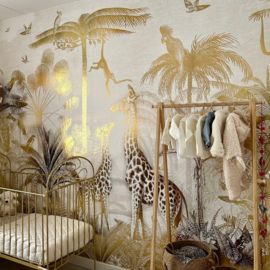 Giraffe & Klammeraffen Tapete | GOLD