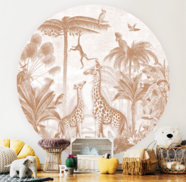 Giraffe and Spider Monkeys - Wallpaper Circle - selection of 8 colours