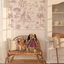 Pattern Giraffe & Spider Monkeys Wallpaper | Antique Pink