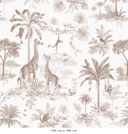 Giraf & slingeraapjes patroonbehang | bruin