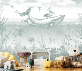Whale World Wallpaper - Sea Green