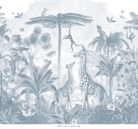 Giraffe & Spider Monkeys Wallpaper | Blue