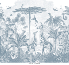 Giraffe & Klammeraffen Tapete | Blau