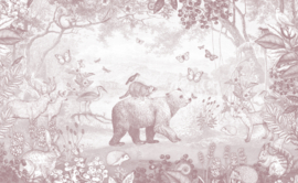Tweedekansje | Bosdieren behang | oudroze - 389b x 240h cm