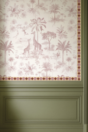 Behangrand Ruit | steenrood, oudroze & botergeel