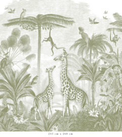 Giraffe & Spider Monkeys Wallpaper | Green