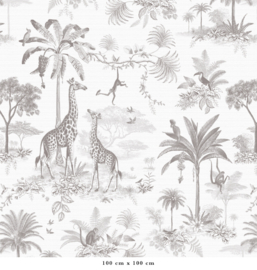 Giraf & slingeraapjes patroonbehang | potloodgrijs