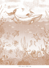 Whale World Wallpaper - Terra Cotta