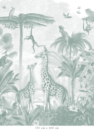 Giraffe & Spider Monkeys Wallpaper | Sea Green