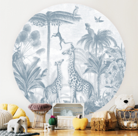 Giraffe and Spider Monkeys - Wallpaper Circle - selection of 8 colours