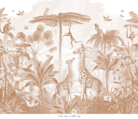 Giraffe & Spider Monkeys Wallpaper | Terra Cotta