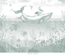 Whale World Wallpaper | Sea Green