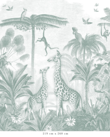 Giraffe & Spider Monkeys Wallpaper | Sea Green