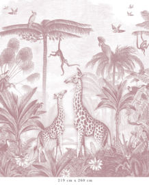 Giraf & slingeraapjes behang | oudroze