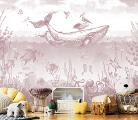 Whale World Wallpaper | Antique Pink