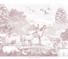 Farm Animals Wallpaper | Antique Pink