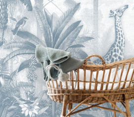 Giraffe & Spider Monkeys Wallpaper | Blue