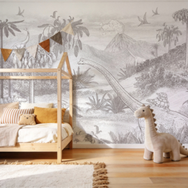 Tweedekansje | Jurassic world behang | potloodgrijs - 535b x 270h cm