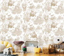 Pattern Forest Animals Wallpaper - Mustard