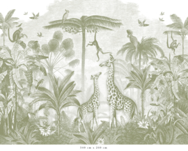 Giraffe & Spider Monkeys Wallpaper | Green