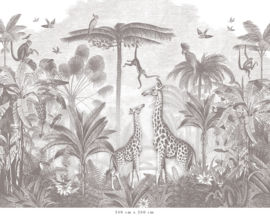 Giraffe & Klammeraffen Tapete | Bleistift Grau