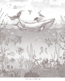 Whale World Wallpaper | Pencil Grey