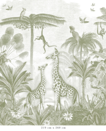 Giraffe & Spider Monkeys Wallpaper | Green