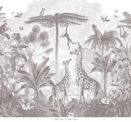 Giraffe & Klammeraffen Tapete | Bleistift Grau