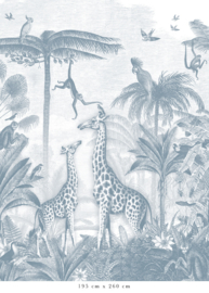 Giraffe & Spider Monkeys Wallpaper | Blue