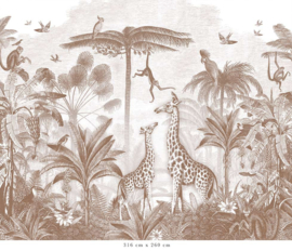 Giraffe & Spider Monkeys Wallpaper | Brown