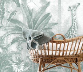 Giraffe & Spider Monkeys Wallpaper | Sea Green