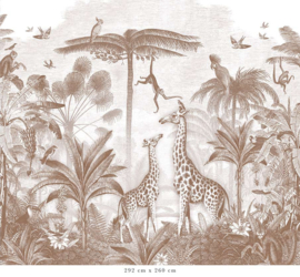 Giraf & slingeraapjes behang | bruin