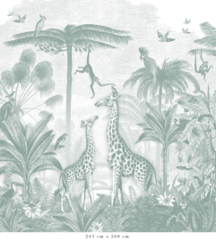 Giraffe & Spider Monkeys Wallpaper | Sea Green