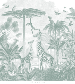 Giraffe & Klammeraffen Tapete | Meergrün