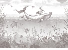 Whale World Wallpaper - Pencil Grey