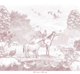 Farm Animals Wallpaper | Antique Pink