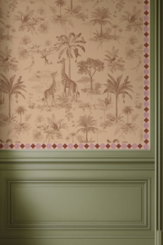 Behangrand Ruit | steenrood, oudroze & zand