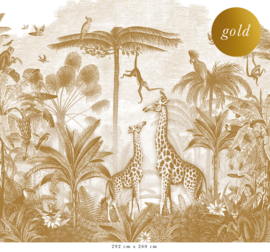 Giraf & slingeraapjes behang | GOUD