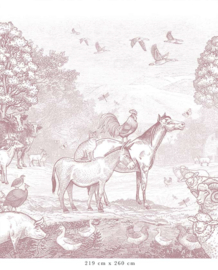 Farm Animals Wallpaper | Antique Pink