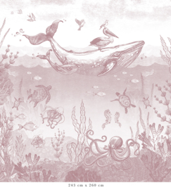 Whale World Wallpaper | Antique Pink