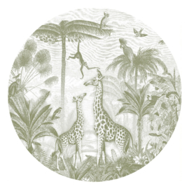 Giraf & slingeraapjes behangcirkel | keuze uit 8 kleuren