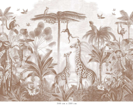 Giraffe & Spider Monkeys Wallpaper | Brown