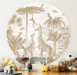 Giraffe and Spider Monkeys - Wallpaper Circle - selection of 8 colours