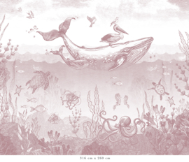 Whale World Wallpaper | Antique Pink