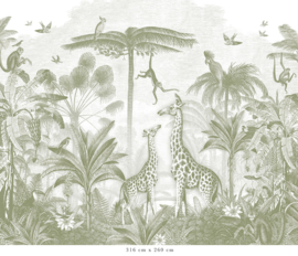 Giraffe & Spider Monkeys Wallpaper | Green